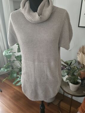 UGG Short-Sleeve Cowl Neck Sweater in Taupe